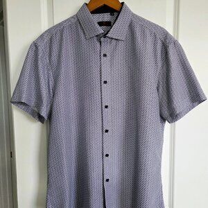 BC Collection Miami XL Blue/White Short Sleeve Button Down Shirt